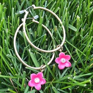 Liz Claiborne gold hoop earrings with pink flowers